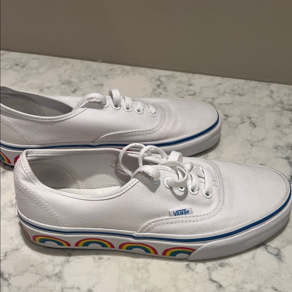 Vans White Sneakers with Rainbow  Accents